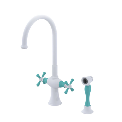Rubinet Two Handle Single Hole Kitchen Set with Hand Spray Matt White