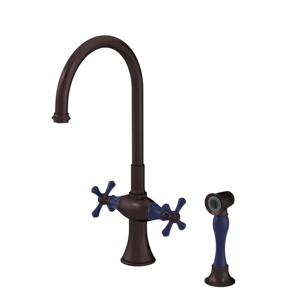 Rubinet Two Handle Single Hole Kitchen Set with Hand Spray Oil Rubbed Bronze