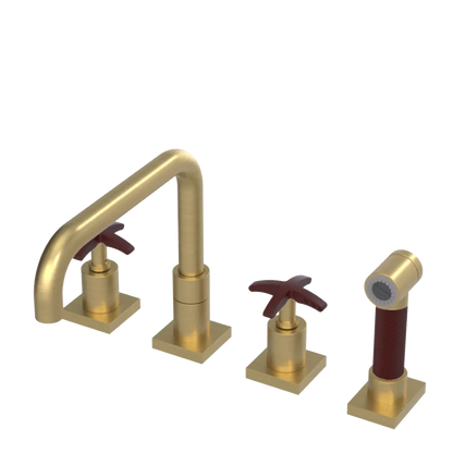 Rubinet Widespread Kitchen Set with Genesis Spout with Hand Spray Satin Gold