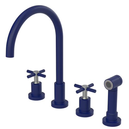 Rubinet Widespread Kitchen Set with LaSalle Spout with Hand Spray Midnight Blue