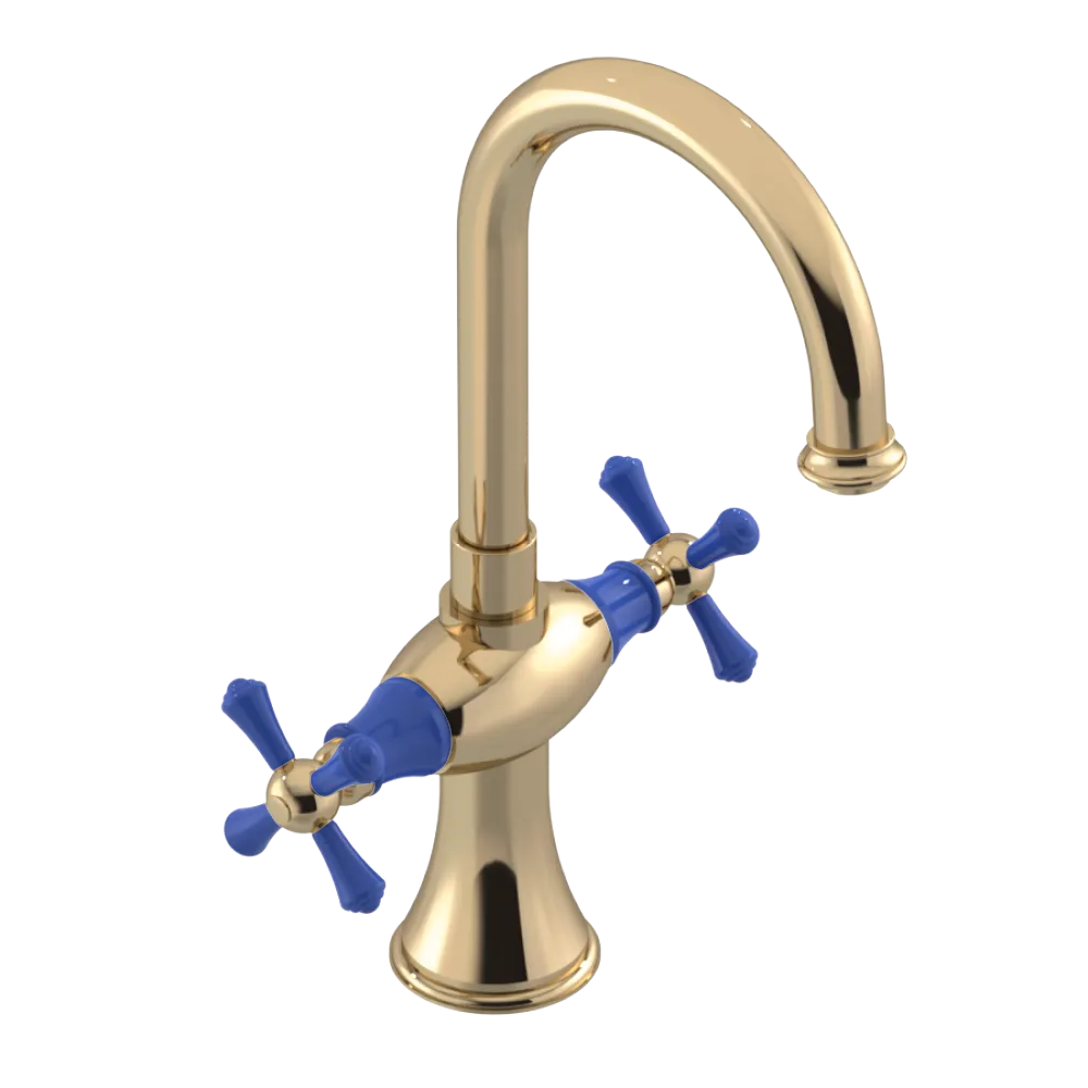 Rubinet Single Hole Dual Handle Lav. Set. (less drain) Gold