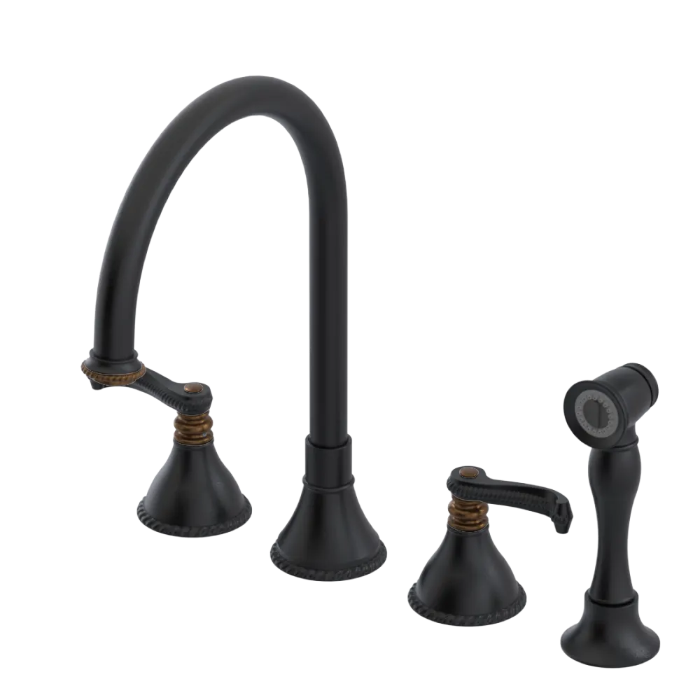 Rubinet Widespread Kitchen Set with Hand Spray Matt Black