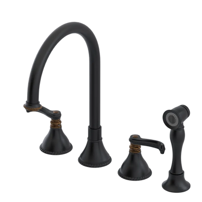 Rubinet Widespread Kitchen Set with Hand Spray Matt Black
