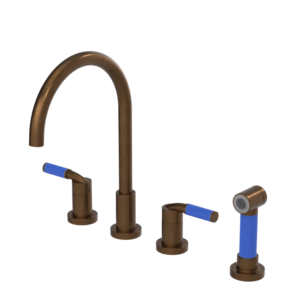 Rubinet Widespread Kitchen Set with Hand Spray Tuscan Brass
