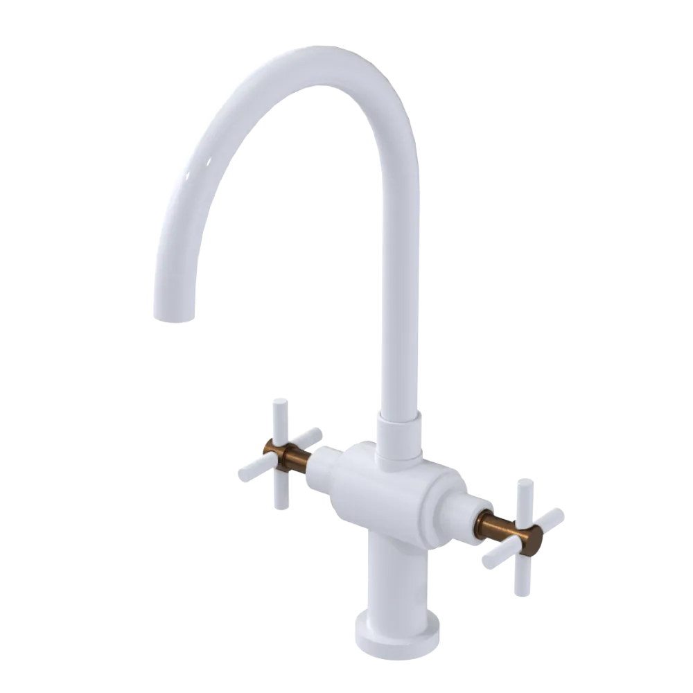 Rubinet Two Handle Single Hole Kitchen Set with LaSalle Spout White
