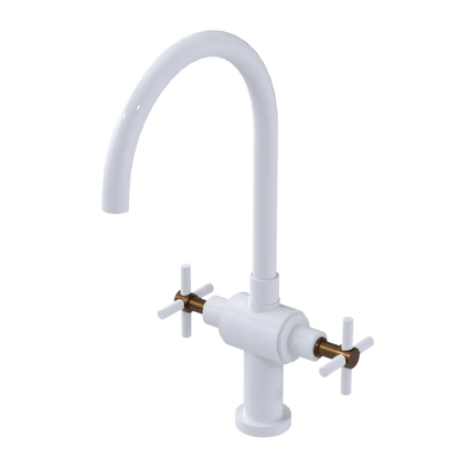 Rubinet Two Handle Single Hole Kitchen Set with LaSalle Spout White