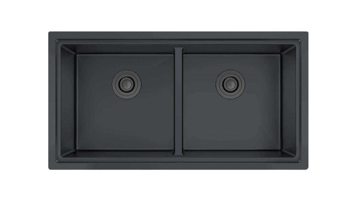 Aquaflo Professional Hex 2 33"x19" Handcrafted Double Bowl Kitchen Sink with Basket Strainer - KSP23319