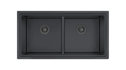 Aquaflo Professional Hex 2 33"x19" Handcrafted Double Bowl Kitchen Sink with Basket Strainer - KSP23319