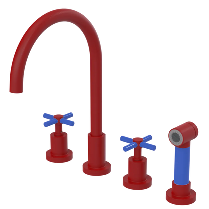 Rubinet Widespread Kitchen Set with LaSalle Spout with Hand Spray Maroon