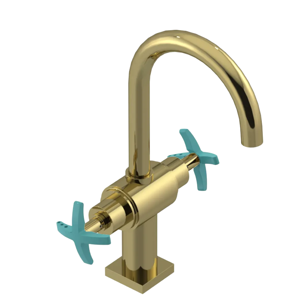Rubinet Single Hole Dual Handle Lav. Set. (less drain) Natural Brass