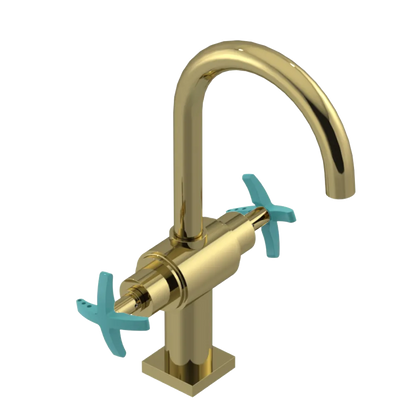 Rubinet Single Hole Dual Handle Lav. Set. (less drain) Natural Brass