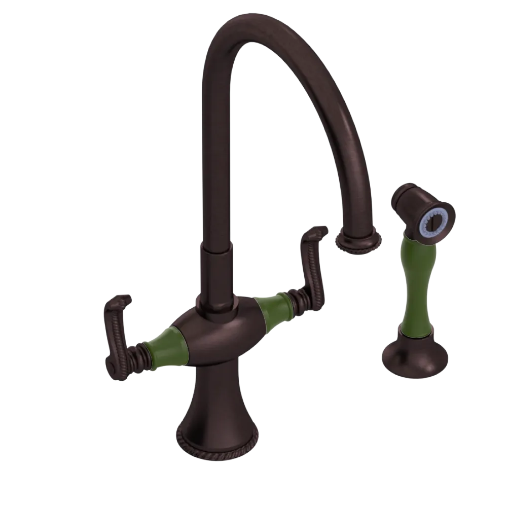 Rubinet Two Handle Single Hole Kitchen Set with Hand Spray Tuscan Brass