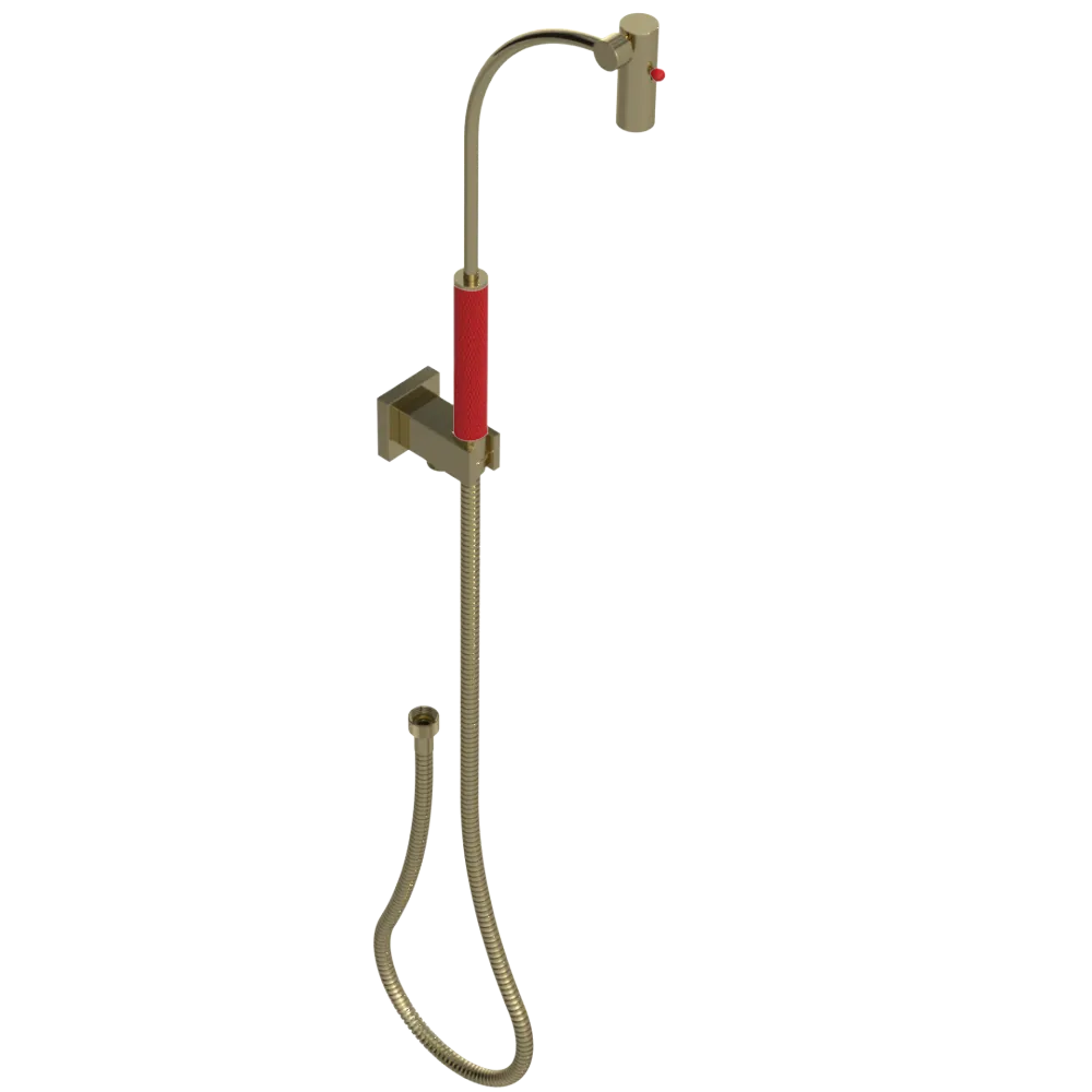 Rubinet Hand Held Shower Bidet with Extended Reach & Dual Function Spray Including Wall Bracket with Supply & Hose (Square) Natural Brass