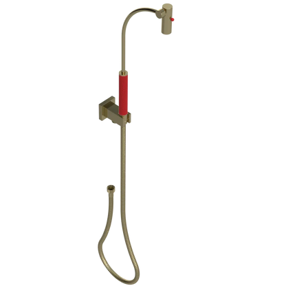 Rubinet Hand Held Shower Bidet with Extended Reach & Dual Function Spray Including Wall Bracket with Supply & Hose (Square) Natural Brass