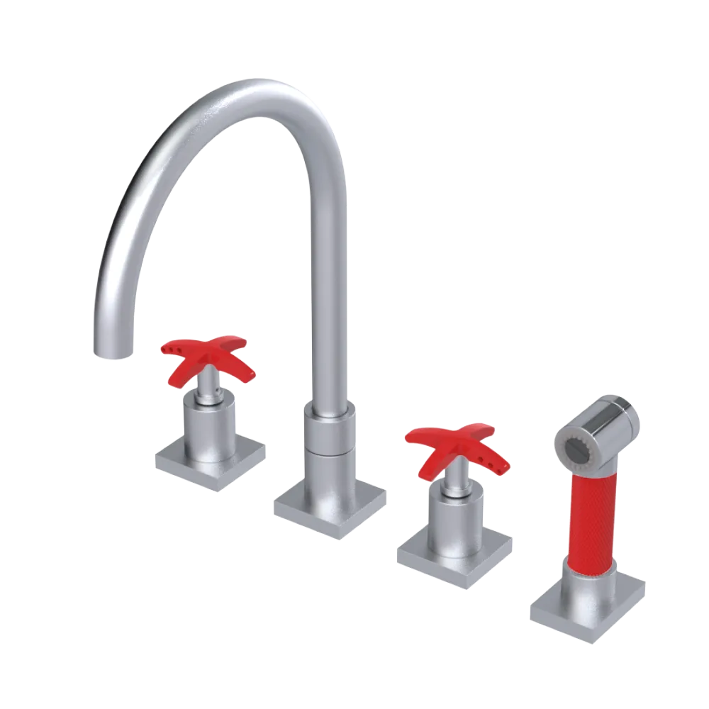 Rubinet Widespread Kitchen Set with Hand Spray Satin Chrome