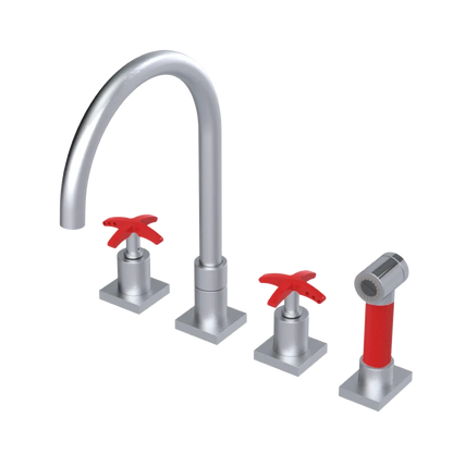 Rubinet Widespread Kitchen Set with Hand Spray Satin Chrome