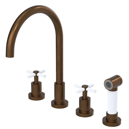 Rubinet Widespread Kitchen Set with LaSalle Spout with Hand Spray Tuscan Brass