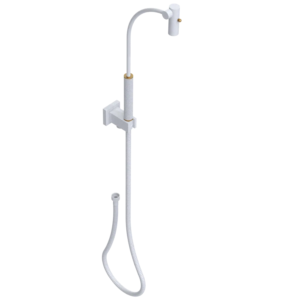 Rubinet Hand Held Shower Bidet with Extended Reach & Dual Function Spray Including Wall Bracket with Supply & Hose (Square) White