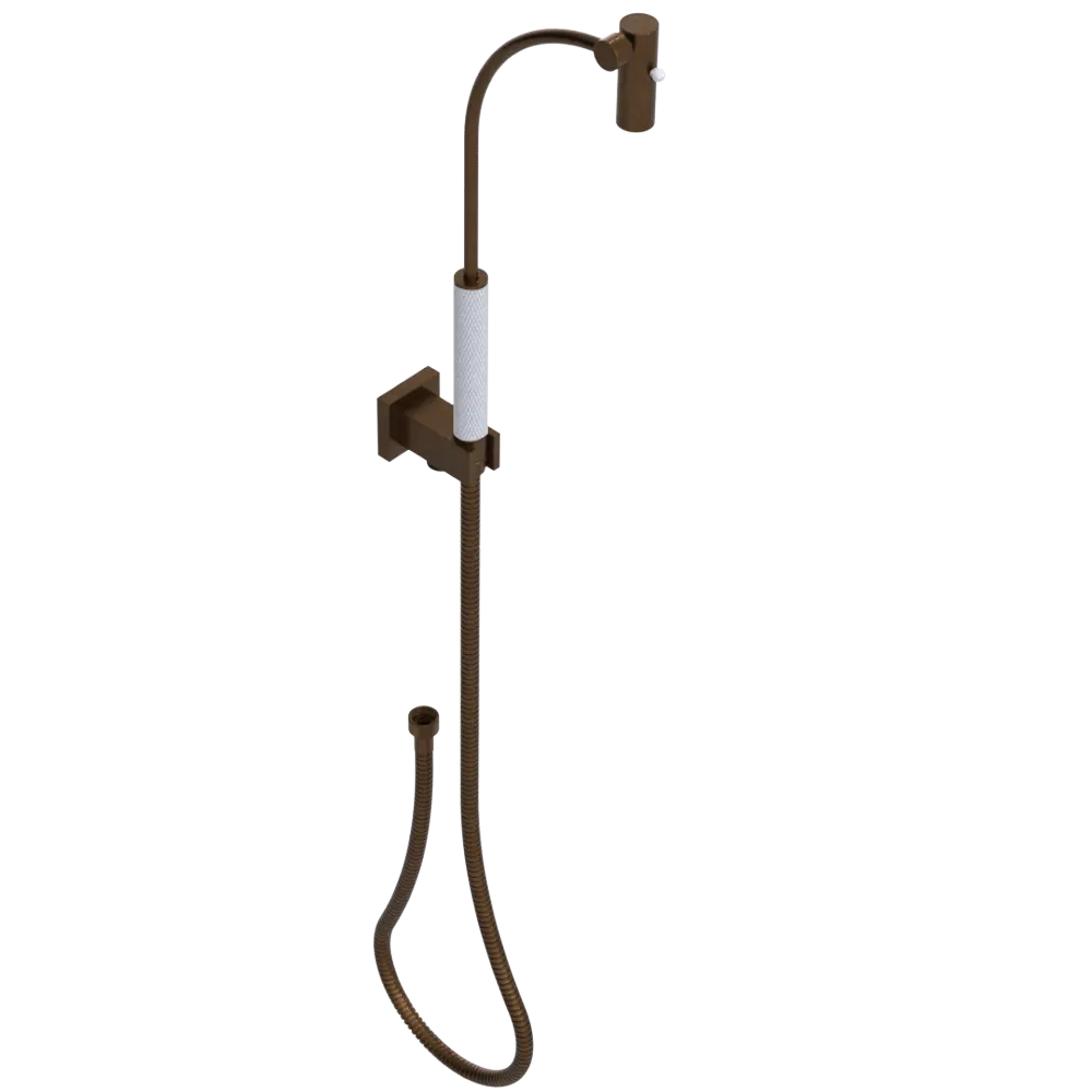 Rubinet Hand Held Shower Bidet with Extended Reach & Dual Function Spray Including Wall Bracket with Supply & Hose (Square) Tuscan Brass