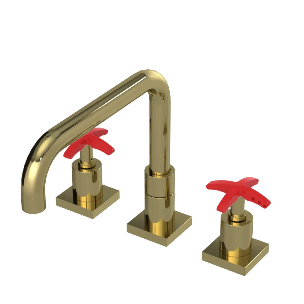 Rubinet Widespread Kitchen Set with Genesis Spout Natural Brass
