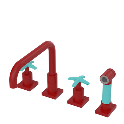 Rubinet Widespread Kitchen Set with Genesis Spout with Hand Spray Maroon