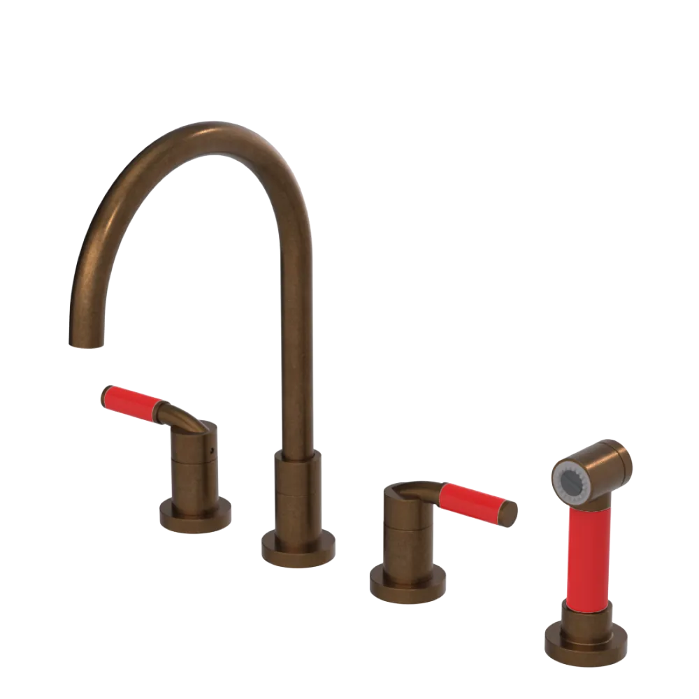 Rubinet Widespread Kitchen Set with Hand Spray Tuscan Brass
