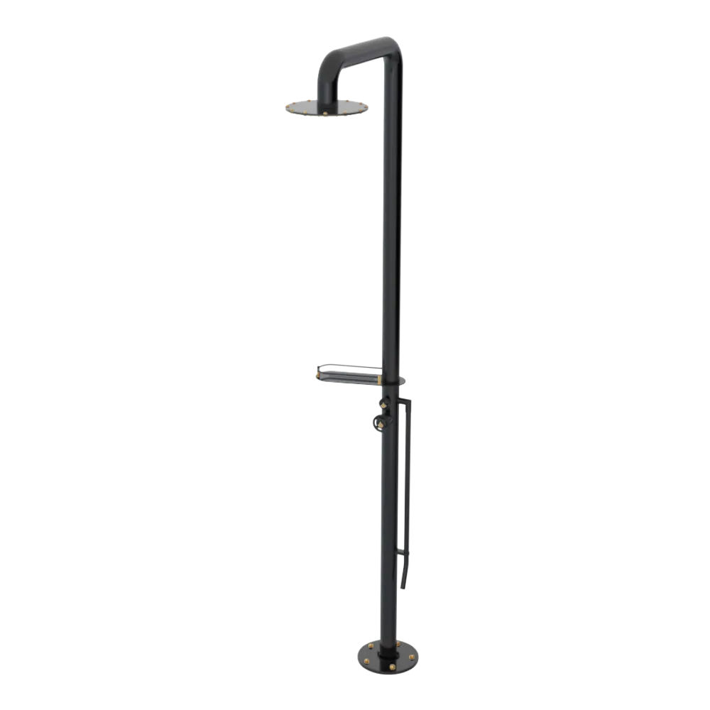Rubinet Pressure Balance Outdoor Shower with Foot Rinse & 10" Shower Head (with shelf) - 304 Stainless Steel Black