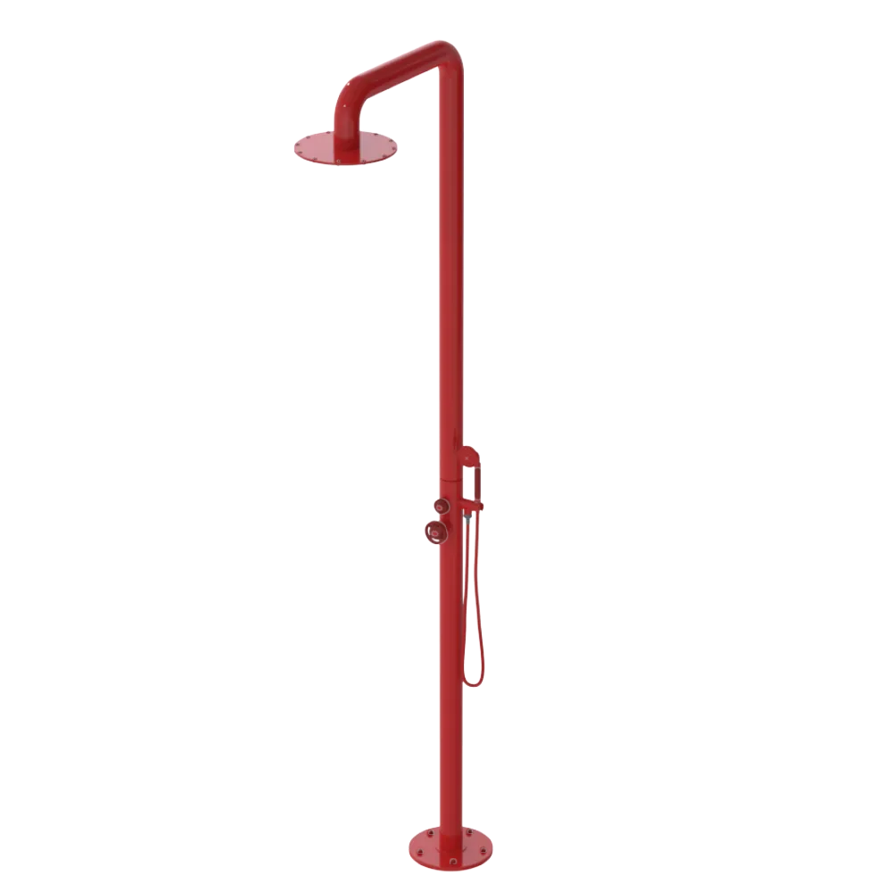 Rubinet Pressure Balance Outdoor Shower with Hand Held Shower & 10" Shower Head - 304 Stainless Steel Red
