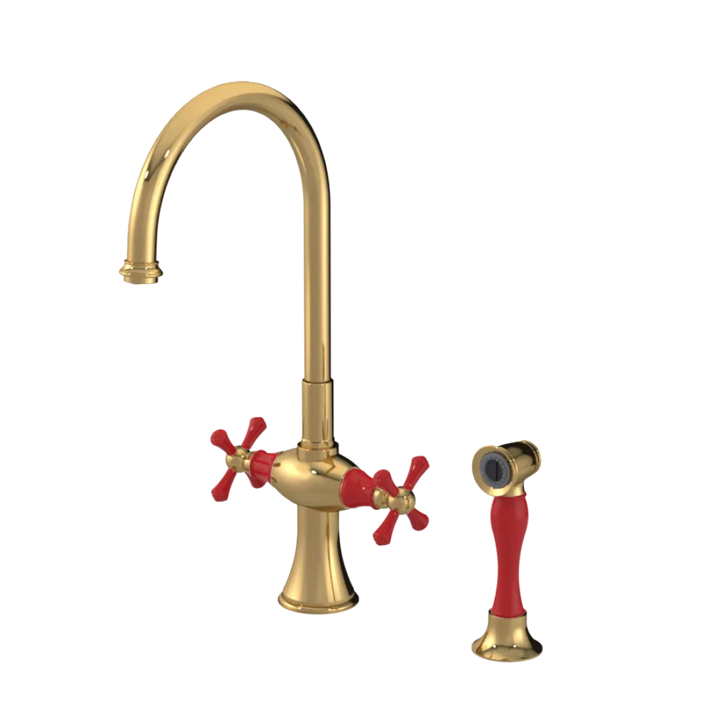 Rubinet Two Handle Single Hole Kitchen Set with Hand Spray Gold