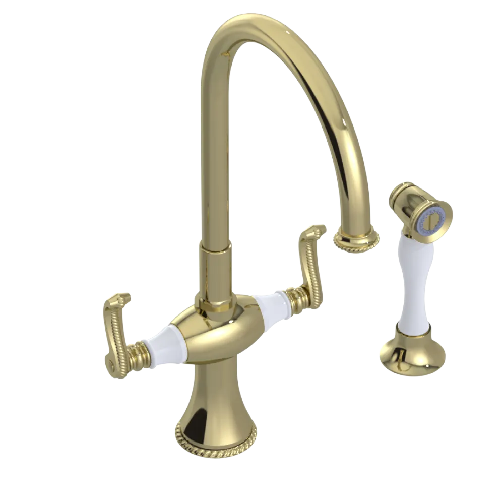 Rubinet Two Handle Single Hole Kitchen Set with Hand Spray Gold