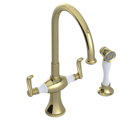 Rubinet Two Handle Single Hole Kitchen Set with Hand Spray Gold