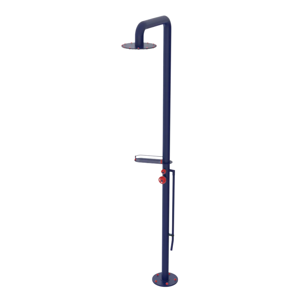 Rubinet Pressure Balance Outdoor Shower with Foot Rinse & 10" Shower Head (with shelf) - 304 Stainless Steel Midnight Blue