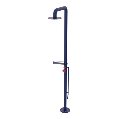 Rubinet Pressure Balance Outdoor Shower with Foot Rinse & 10" Shower Head (with shelf) - 304 Stainless Steel Midnight Blue
