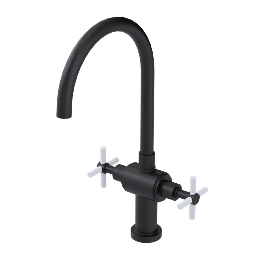 Rubinet Two Handle Single Hole Kitchen Set with LaSalle Spout Matt Black