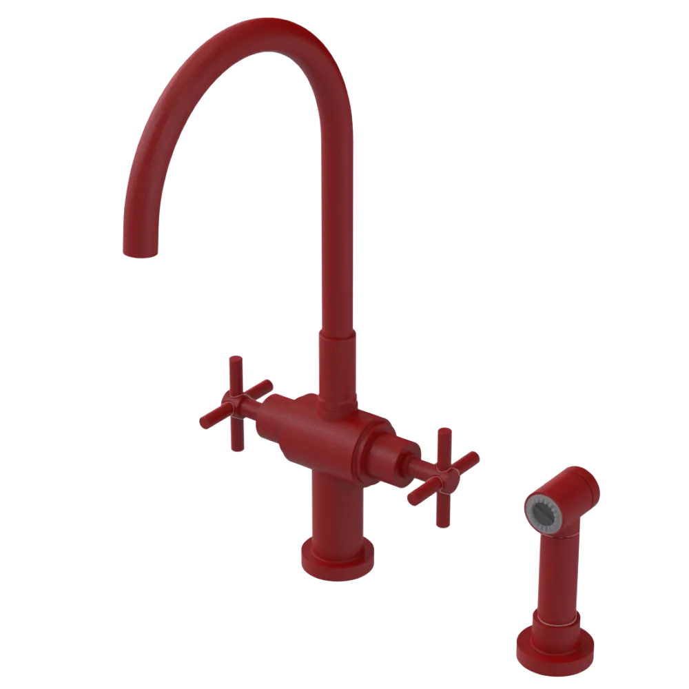 Rubinet Two Handle Single Hole Kitchen Set with LaSalle Spout with Hand Spray Maroon