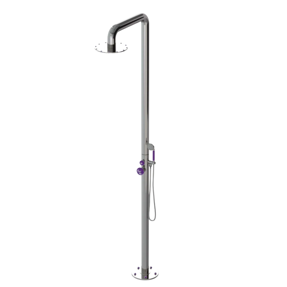 Rubinet Pressure Balance Outdoor Shower with Hand Held Shower & 10" Shower Head - 304 Stainless Steel Polished Nickel