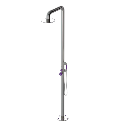 Rubinet Pressure Balance Outdoor Shower with Hand Held Shower & 10" Shower Head - 304 Stainless Steel Polished Nickel