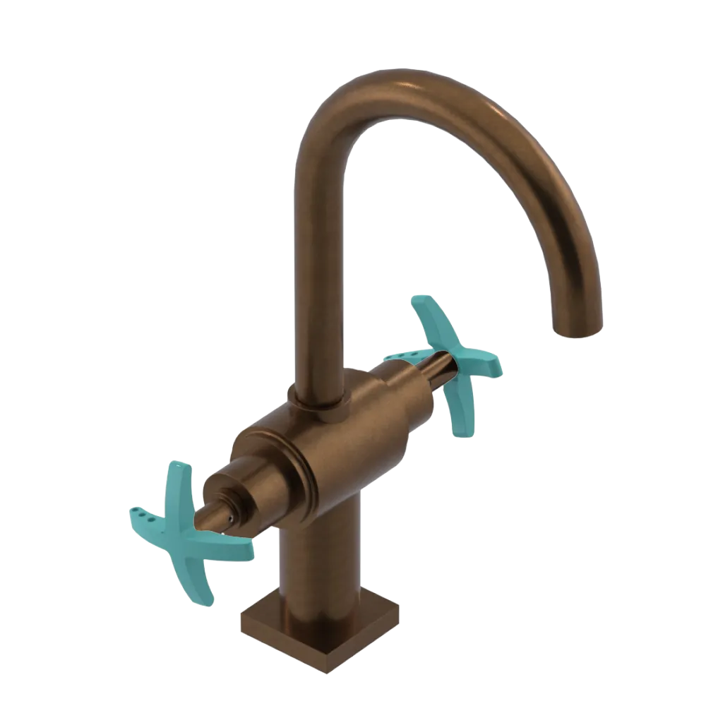 Rubinet Single Hole Dual Handle Lav. Set. (less drain) Tuscan Brass