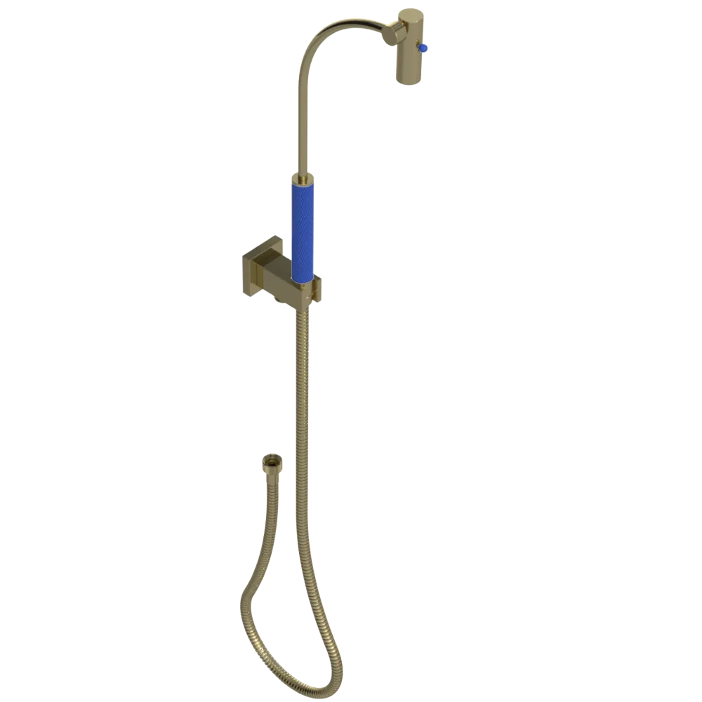 Rubinet Hand Held Shower Bidet with Extended Reach & Dual Function Spray Including Wall Bracket with Supply & Hose (Square) Natural Brass