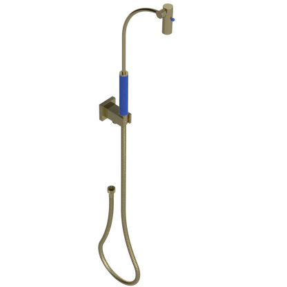 Rubinet Hand Held Shower Bidet with Extended Reach & Dual Function Spray Including Wall Bracket with Supply & Hose (Square) Natural Brass