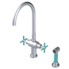 Rubinet Two Handle Single Hole Kitchen Set with LaSalle Spout with Hand Spray Satin Chrome