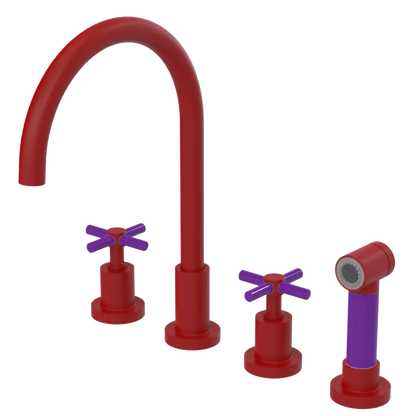Rubinet Widespread Kitchen Set with LaSalle Spout with Hand Spray Maroon