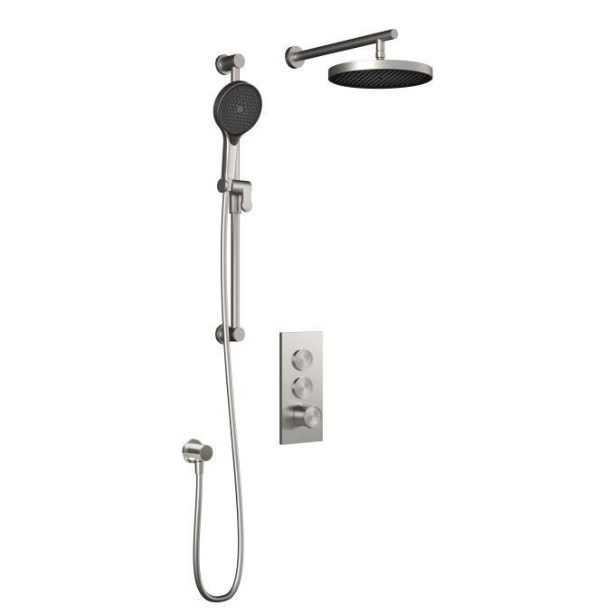 Kalia Plus - RoundOne TB2 Shower system with push-buttons valve - Wall arm