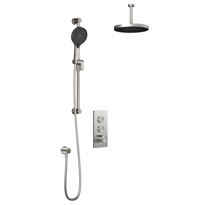 Kalia Plus - RoundOne TB2 Shower system with push-buttons valve - Vertical arm-