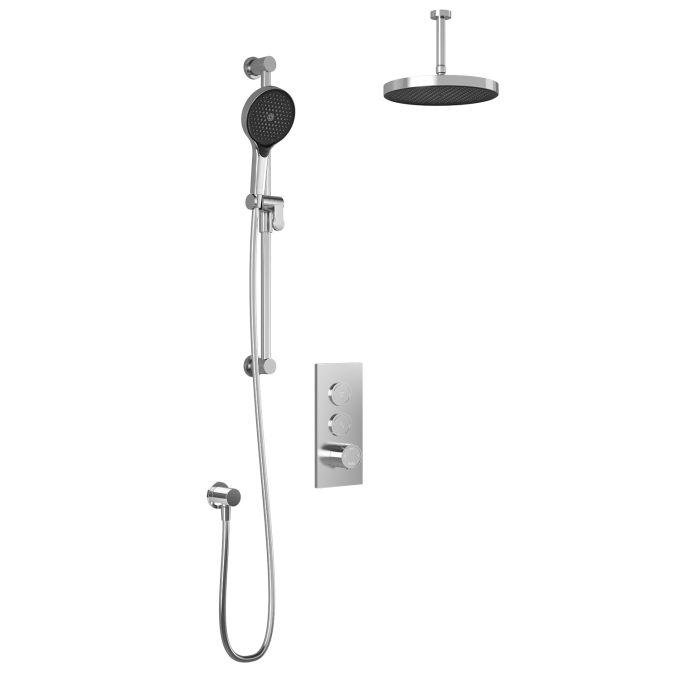 Kalia Plus - RoundOne TB2 Shower system with push-buttons (without valve) - Vertical arm