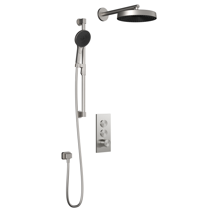 Kalia Premia - RoundOne TB2 Shower system with push-buttons (without valve) - Wall arm - Pure nickel PVD
