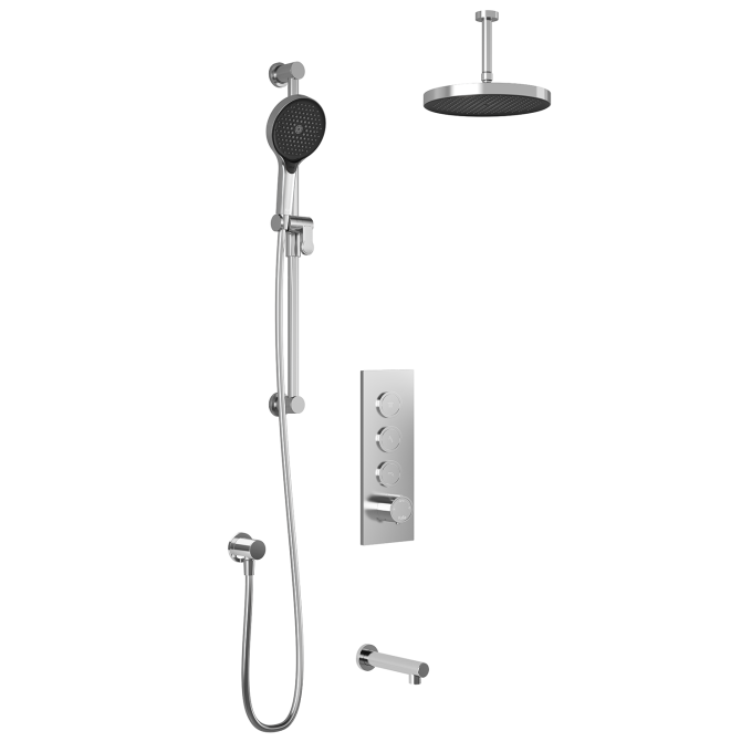 Kalia Plus - RoundOne TB3 Shower system with push-buttons valve - Vertical arm