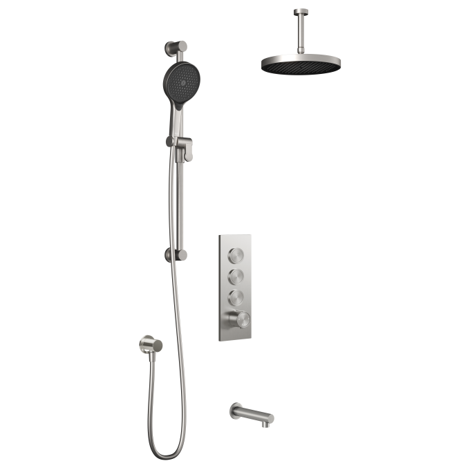 Kalia Plus - RoundOne TB3 Shower system with push-buttons valve - Vertical arm