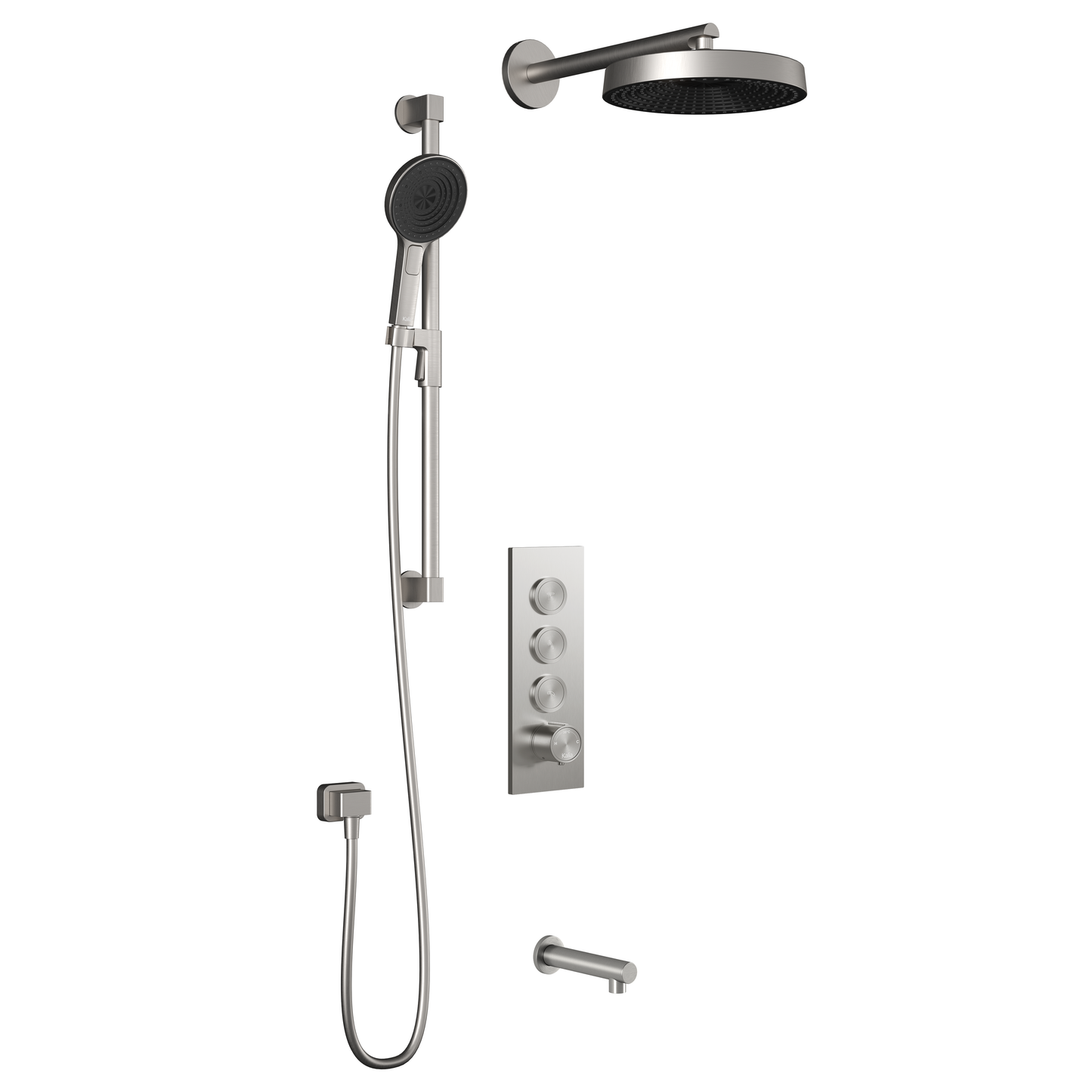 Kalia Premia - RoundOne TB3 Shower system with push-buttons valve - Wall arm