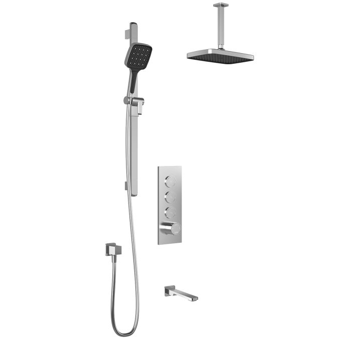 Kalia  Plus - Kareo TB3 Shower system with push-buttons valve - Vertical arm